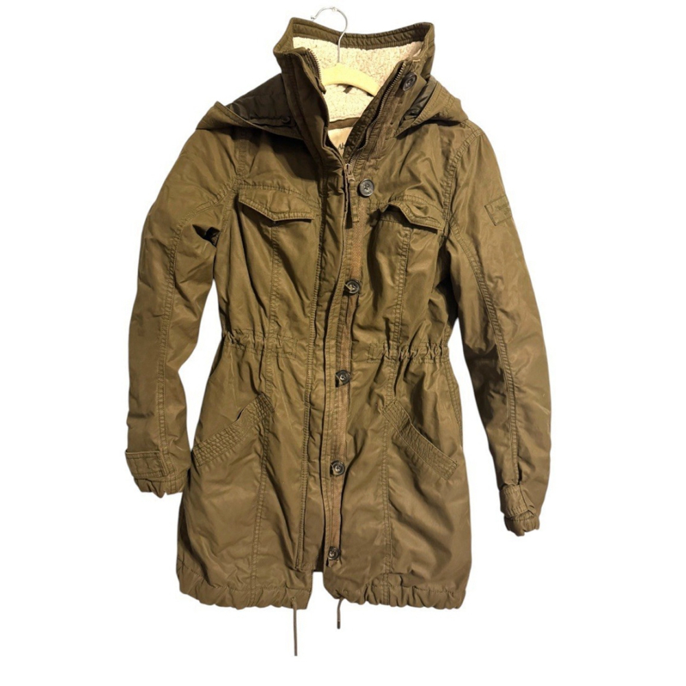 Abercrombie & Fitch Green Sherpa Lined Hooded Utility Parka Jacket Small S